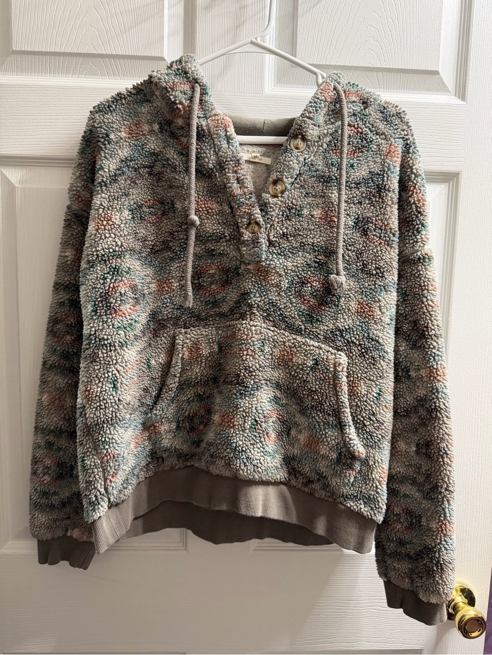 Maurices Multicolor Sherpa Hoodie with Button Placket